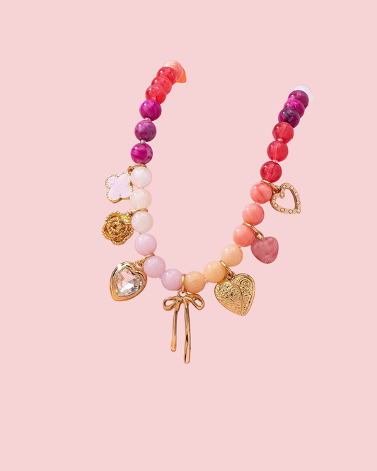 Pastel Beaded Bow Heart Flower Charm Necklace | 80N92704