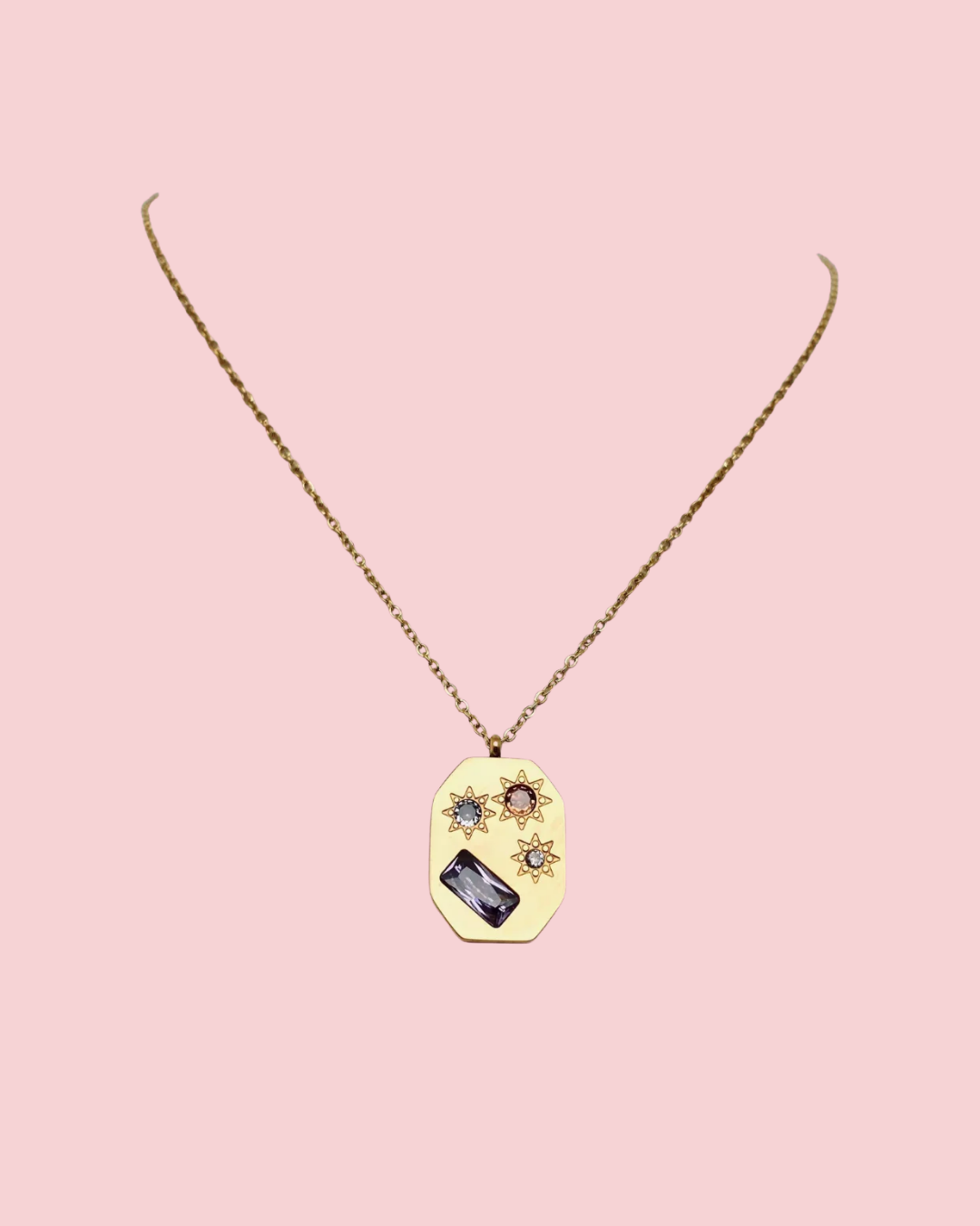 Gold-plated Stainless Steel Zircon Pendant Necklace - FGS