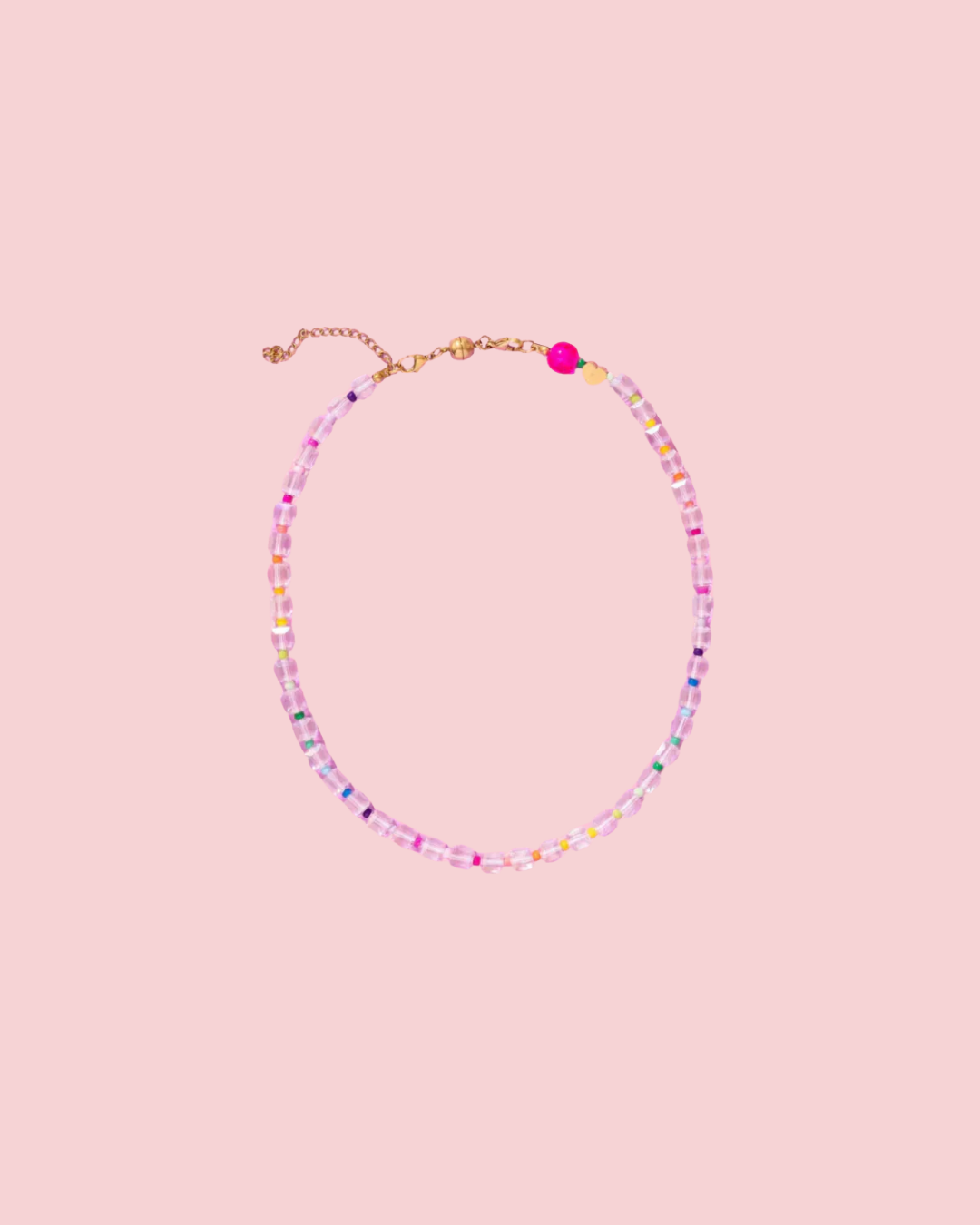 Beaded Necklace - Clear + Multi-Colored - Jenn