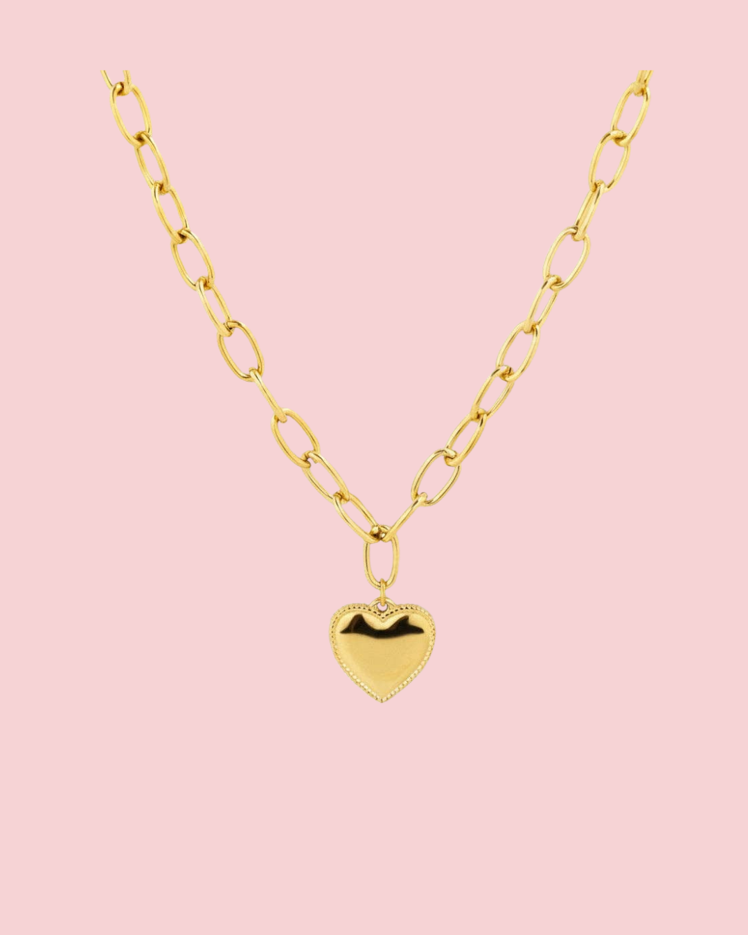 Stainless Steel Chunky Heart Statement Link Chain Necklace