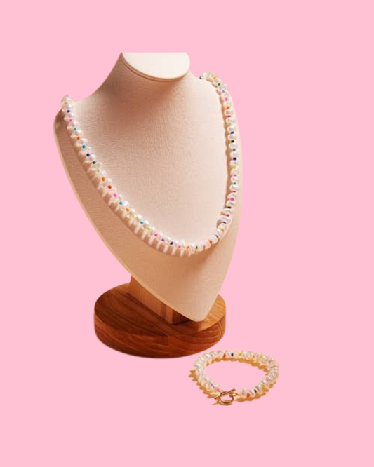 Organic Pearl Color Seed Bead Mixed Short Necklace