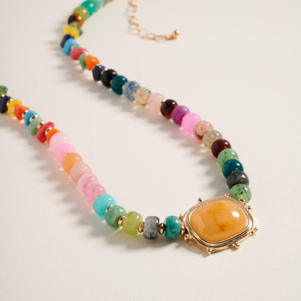17Inch Mixed Marbled Ombre Beaded Pendant Necklace