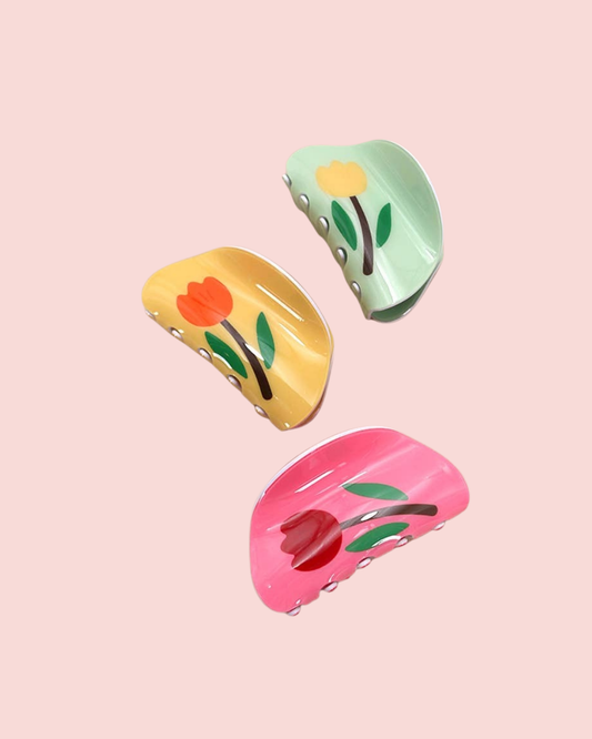 ORGANIC ROUND FLORAL HAIR CLAW CLIPS | 40H633
