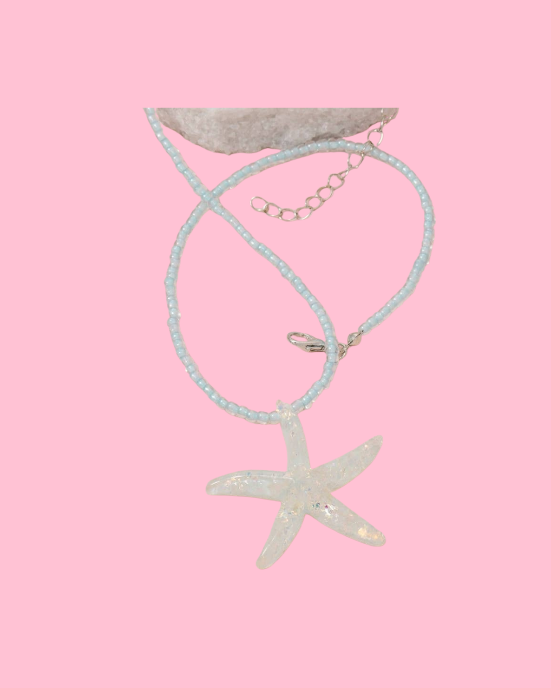 Iridescent Starfish Pendant Beaded Necklace