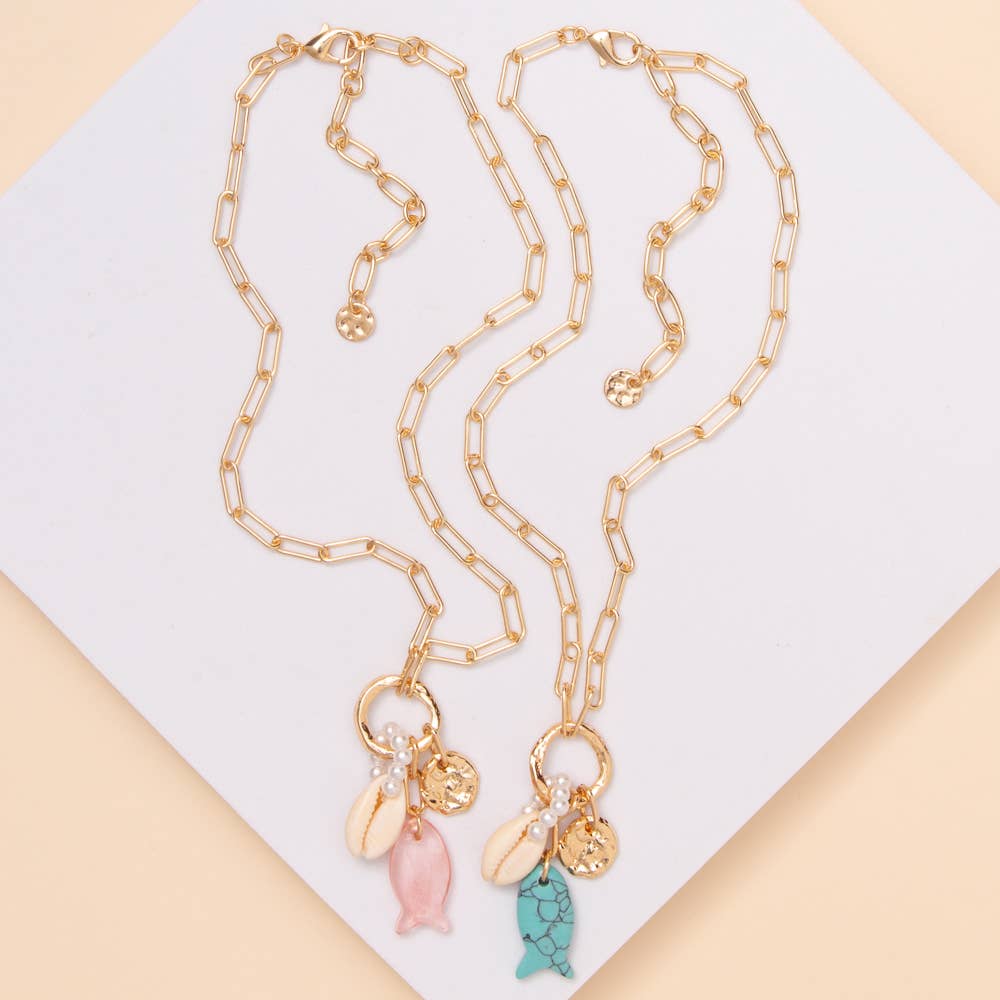 Fish Charm Pearl Seashell Necklace