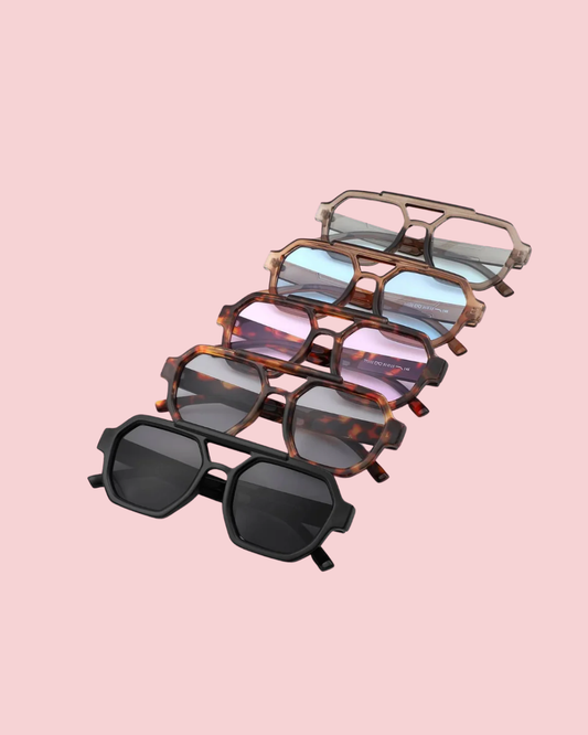 Square Geometric Block Aviator Brow-Bar Sunglasses
