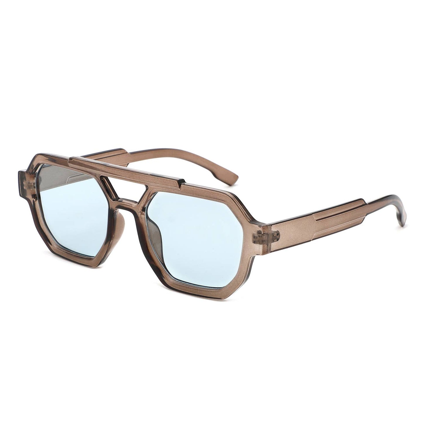 Square Geometric Block Aviator Brow-Bar Sunglasses