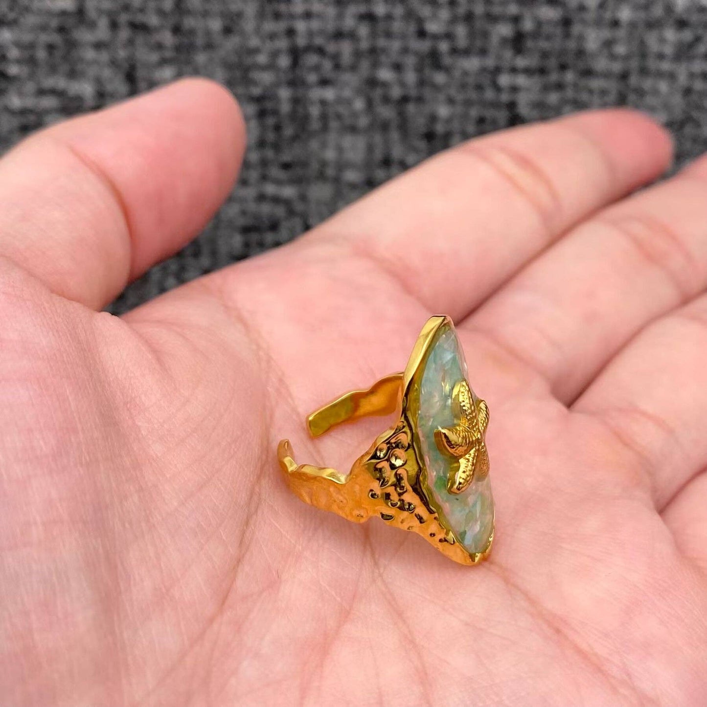 Shattered Shell 18K Gold Plated S.Steel Starfish Ring - FGS
