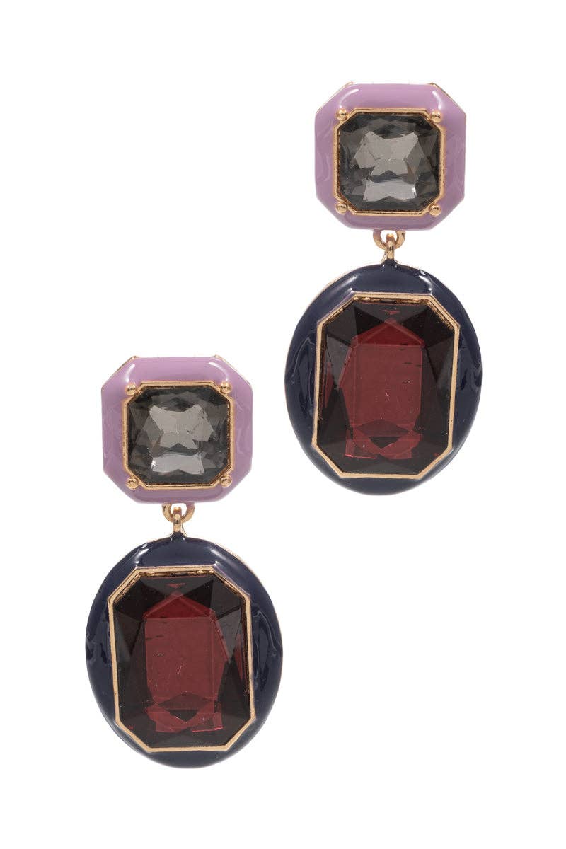 Square Shaped Multi Colored Glass Post Earrings