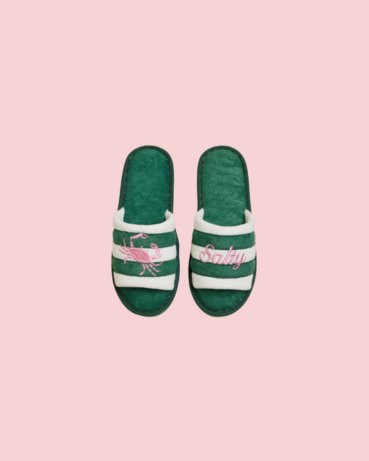 Salty Crab Embroidered Striped Slippers