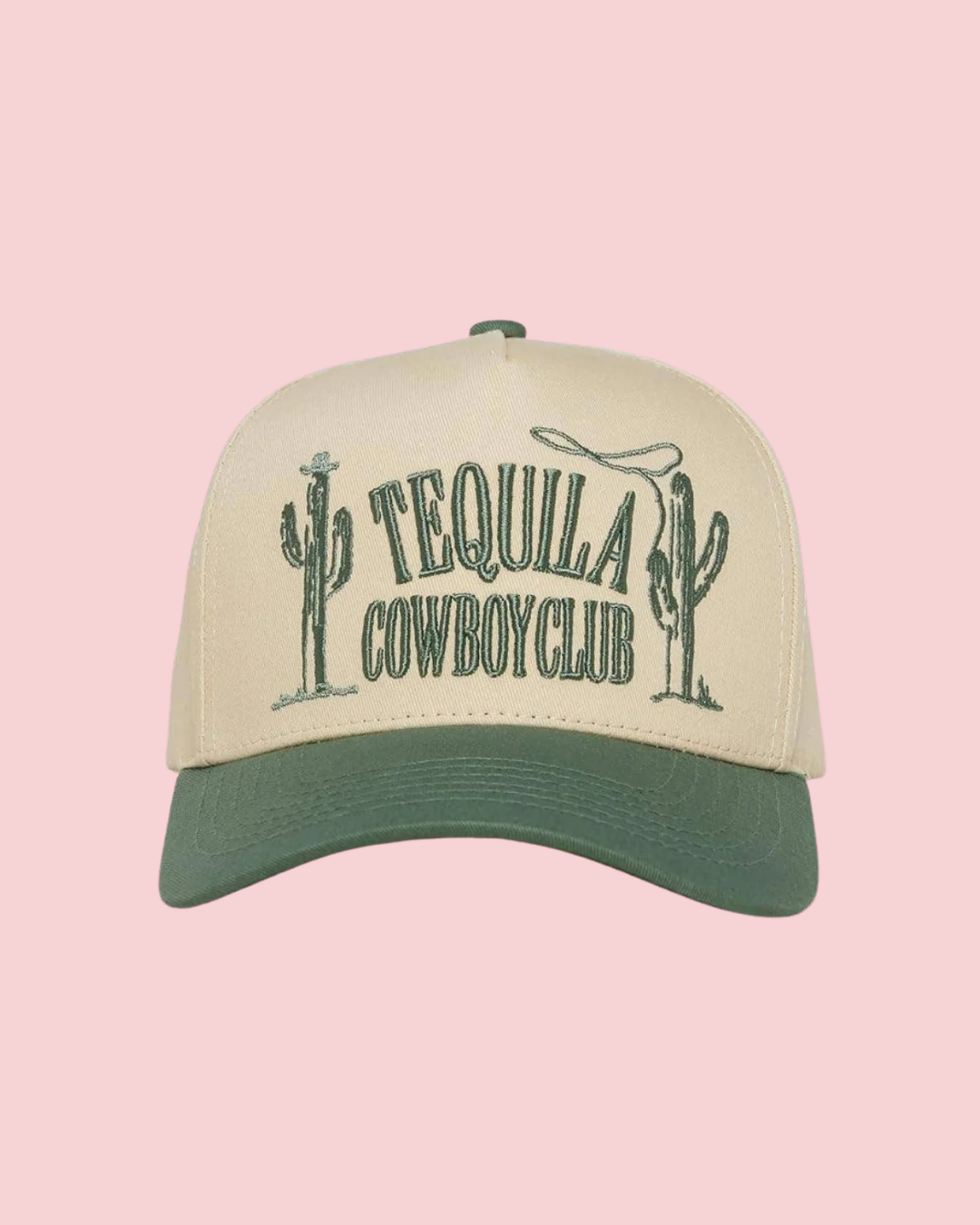 2-Tone 3D Embroidered Cap - Tequila Cowboy Club - Sage/Beige