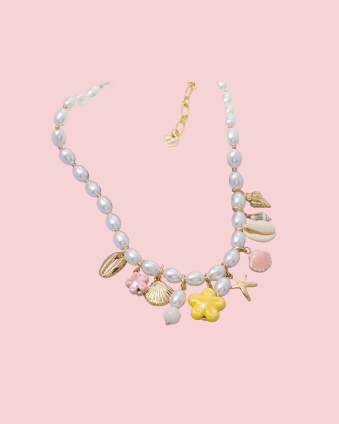 Mixed Sea Life Charms Oval Pearl Beaded Necklace