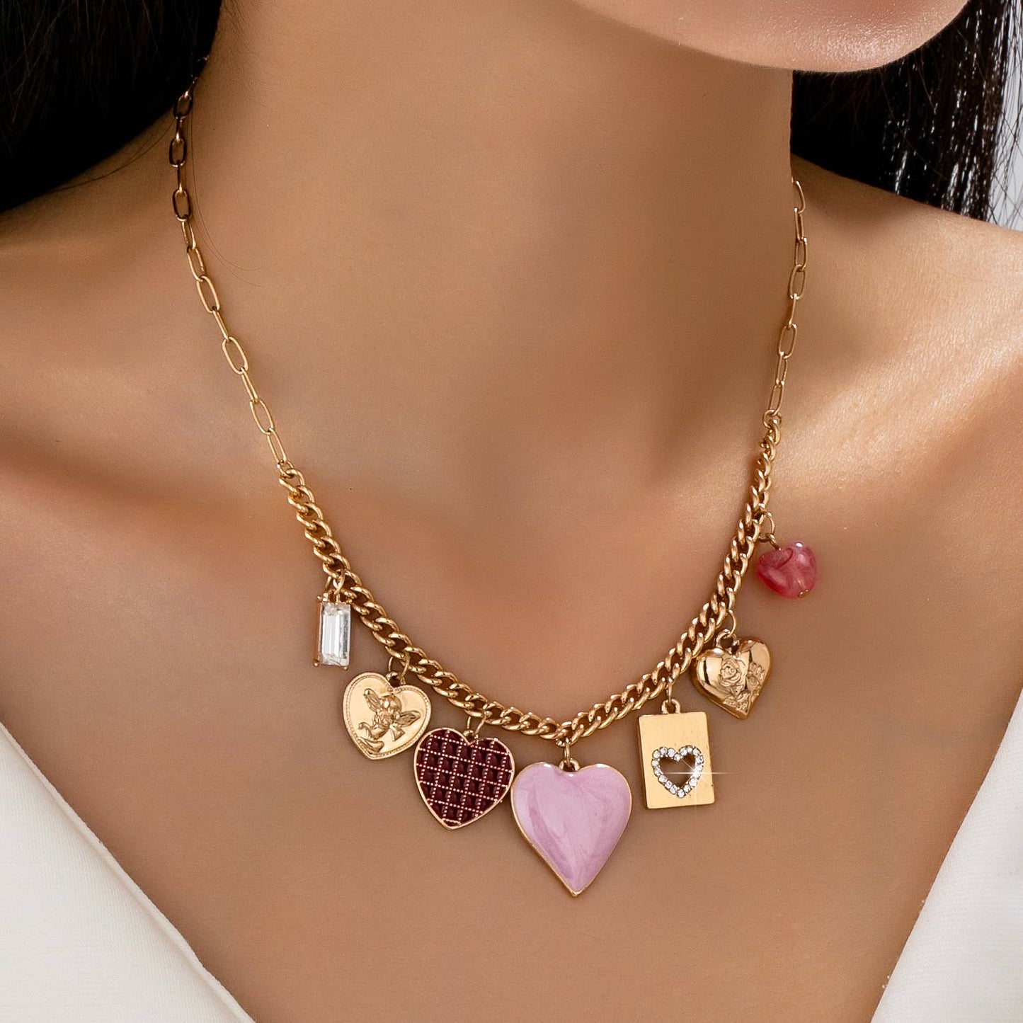 Heart Checker Charm Necklace
