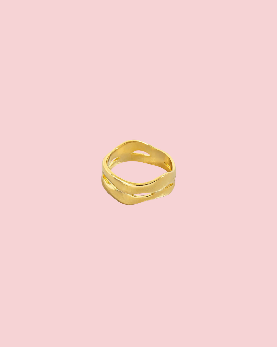 Gold Dipped Double Line Warped Metallic Ring