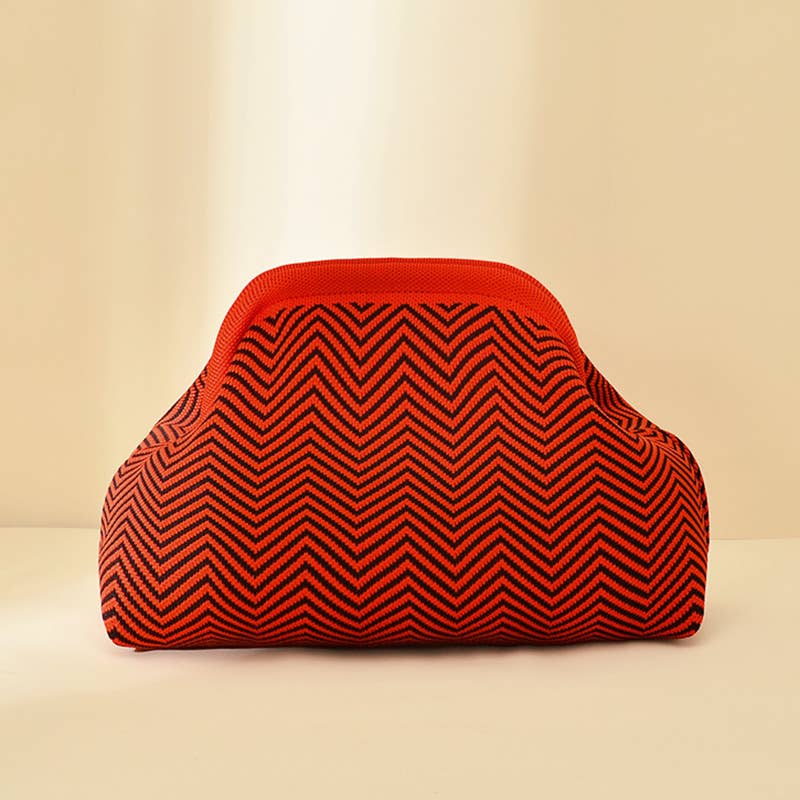 Stripe Knit Cosmetic Bag Geo Pattern Storage Clutch