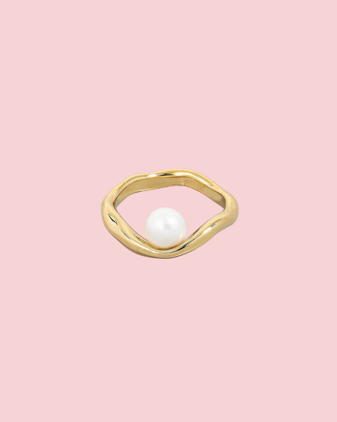 Pearl Stud Warped Metallic Band Ring