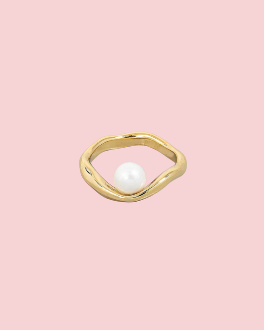 Pearl Stud Warped Metallic Band Ring
