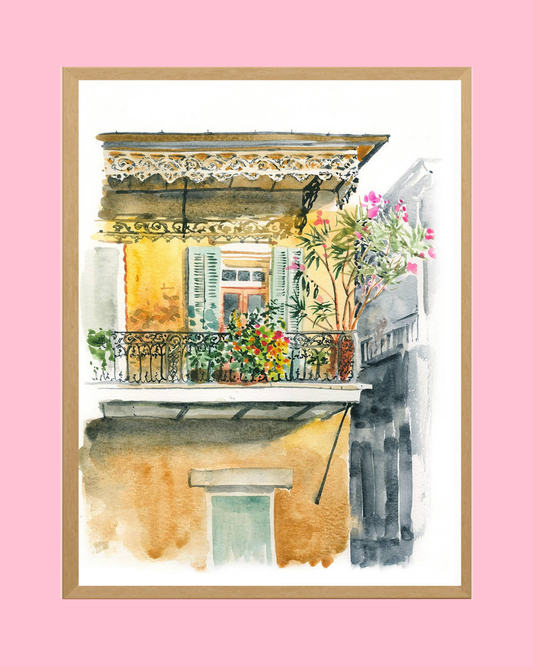 "Golden Hour Balcony" Watercolor Fine Art Print