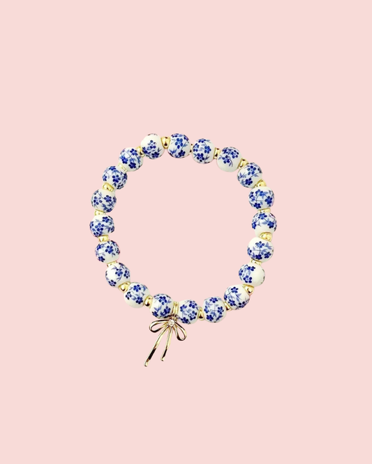 BOW CHARM FLORAL PORCELAIN BLUE BRACELET | 80B1355