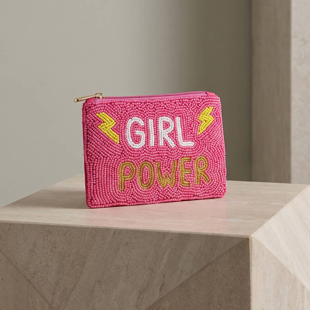 Girl Power Slogan Beaded Coin Pouch