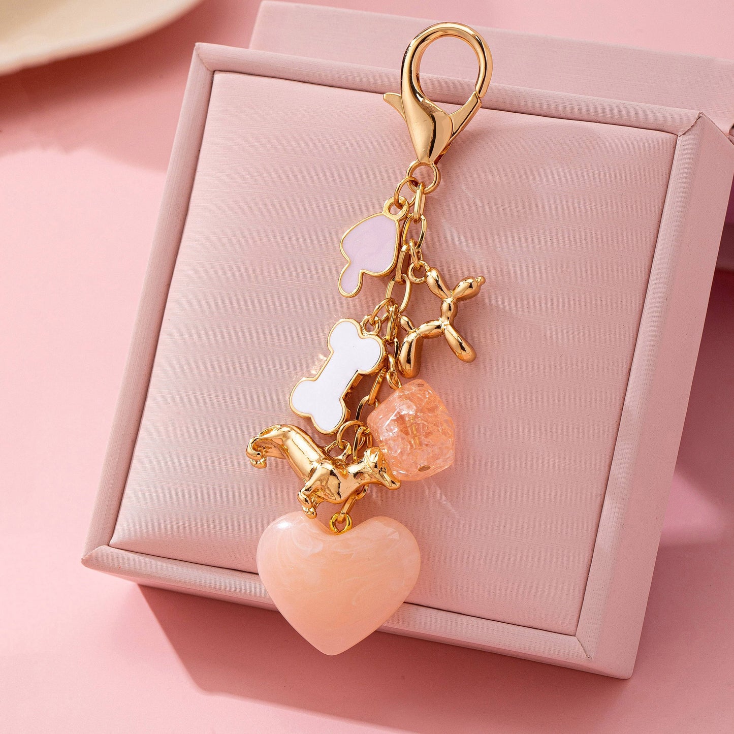 Heart Dog Bone Key Bag Charm