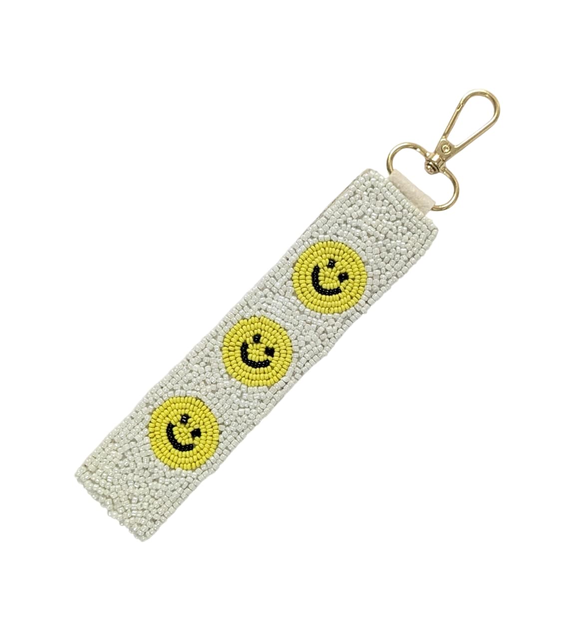 Happy Face Beaded Wristlet Strap Key Chain