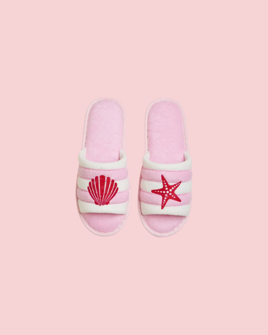 Striped Slippers with Starfish and Shell Design