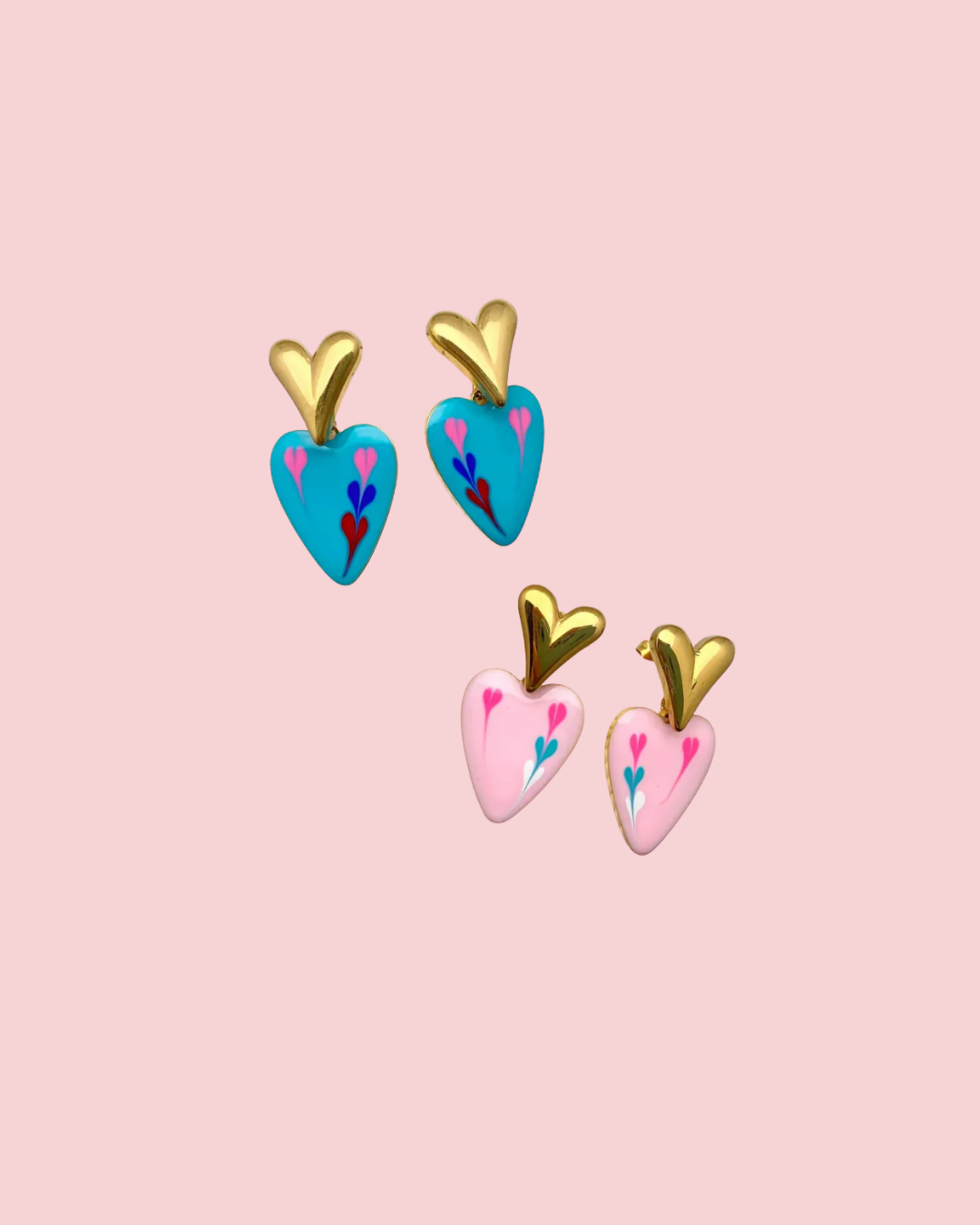 Enamel Heart Charm 18K Gold Plated S.Steel Earrings - FGS