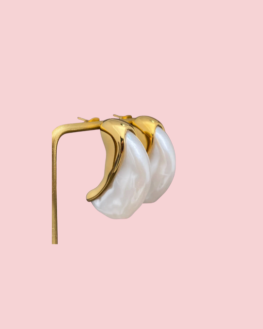 Pearl Inlaid Moon 18K Gold Plated S.Steel Earrings - FGS