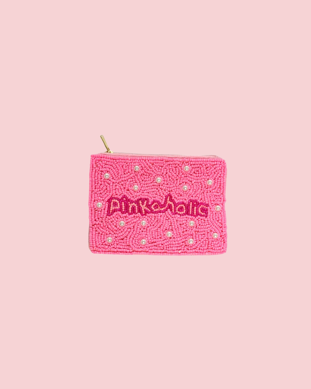 Ladies Pinkaholic Themed Beaded Coin Purse