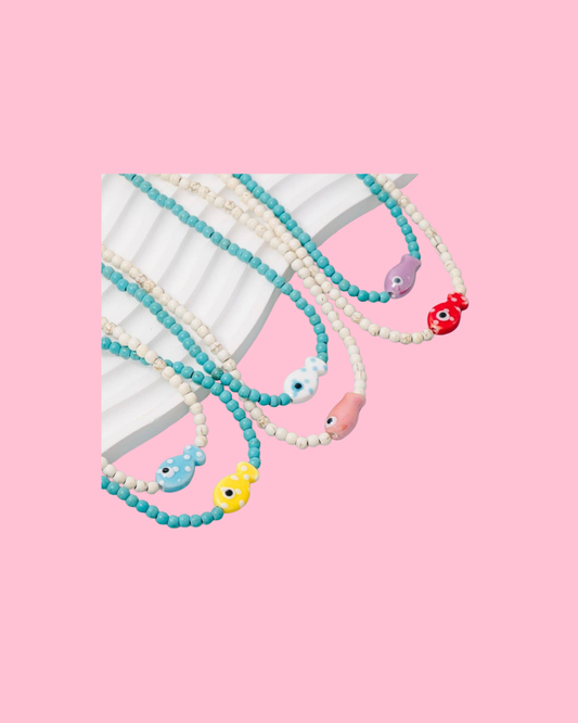 Ceramic Fish Pendant Ball Beaded Necklace