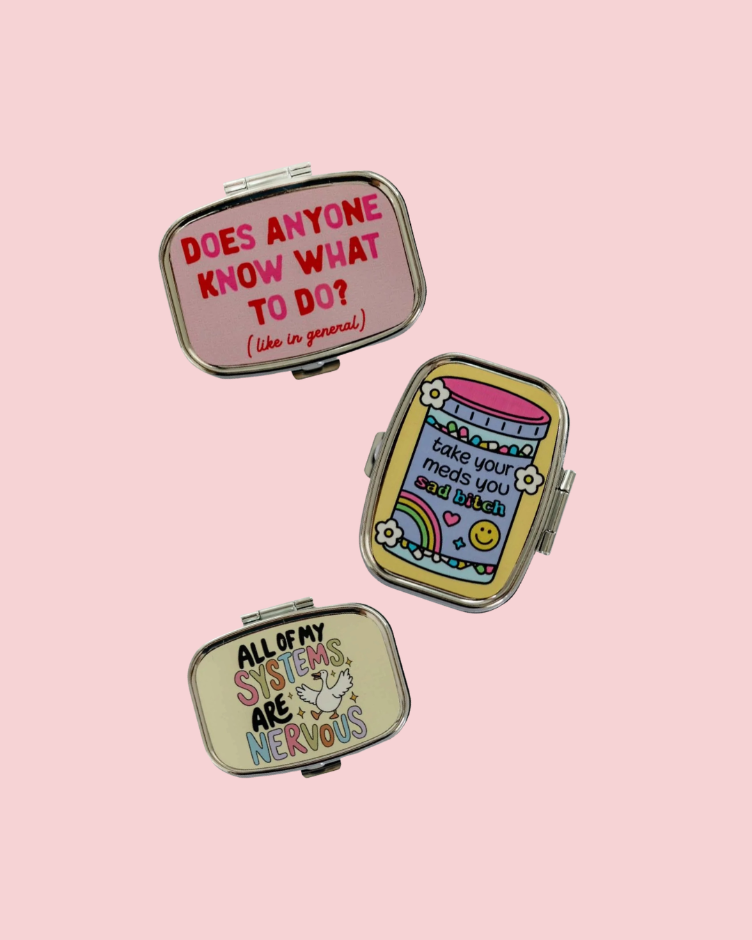 Pill Box Funny Gift Pill Case with Mirror