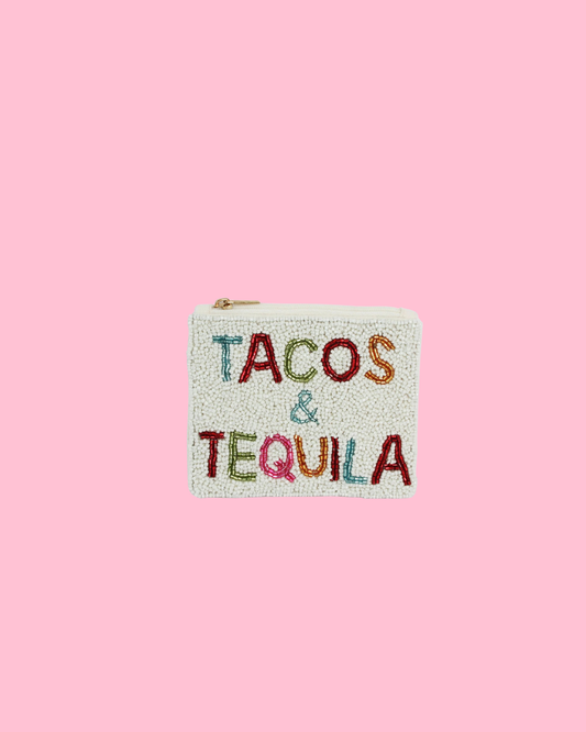 Tacos And Tequila Bold Letters Beaded Coin Purse