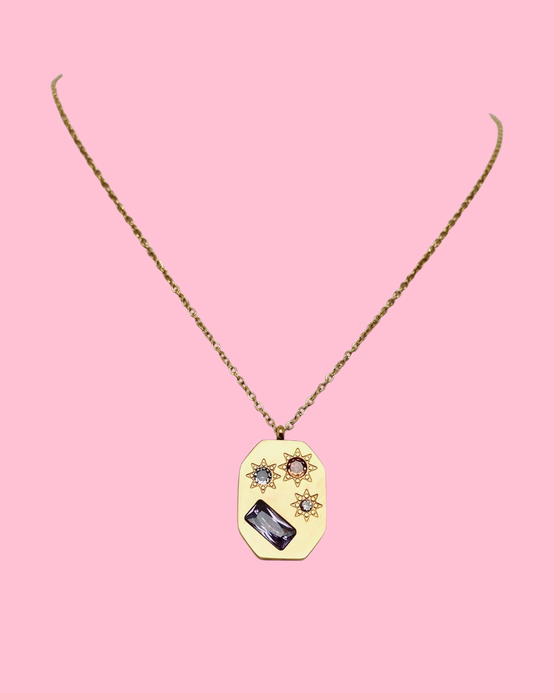 Gold-plated Stainless Steel Zircon Pendant Necklace - FGS