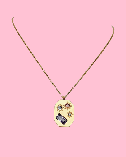 Gold-plated Stainless Steel Zircon Pendant Necklace - FGS