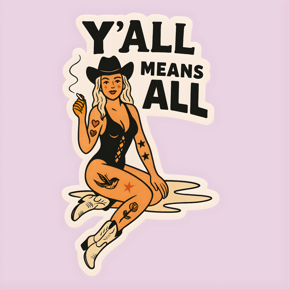 Y’all Means All Cowgirl Sticker – Inclusive Western Pin Up