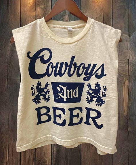 Cowboys and Beer logo Boxy Midriff Muscle top