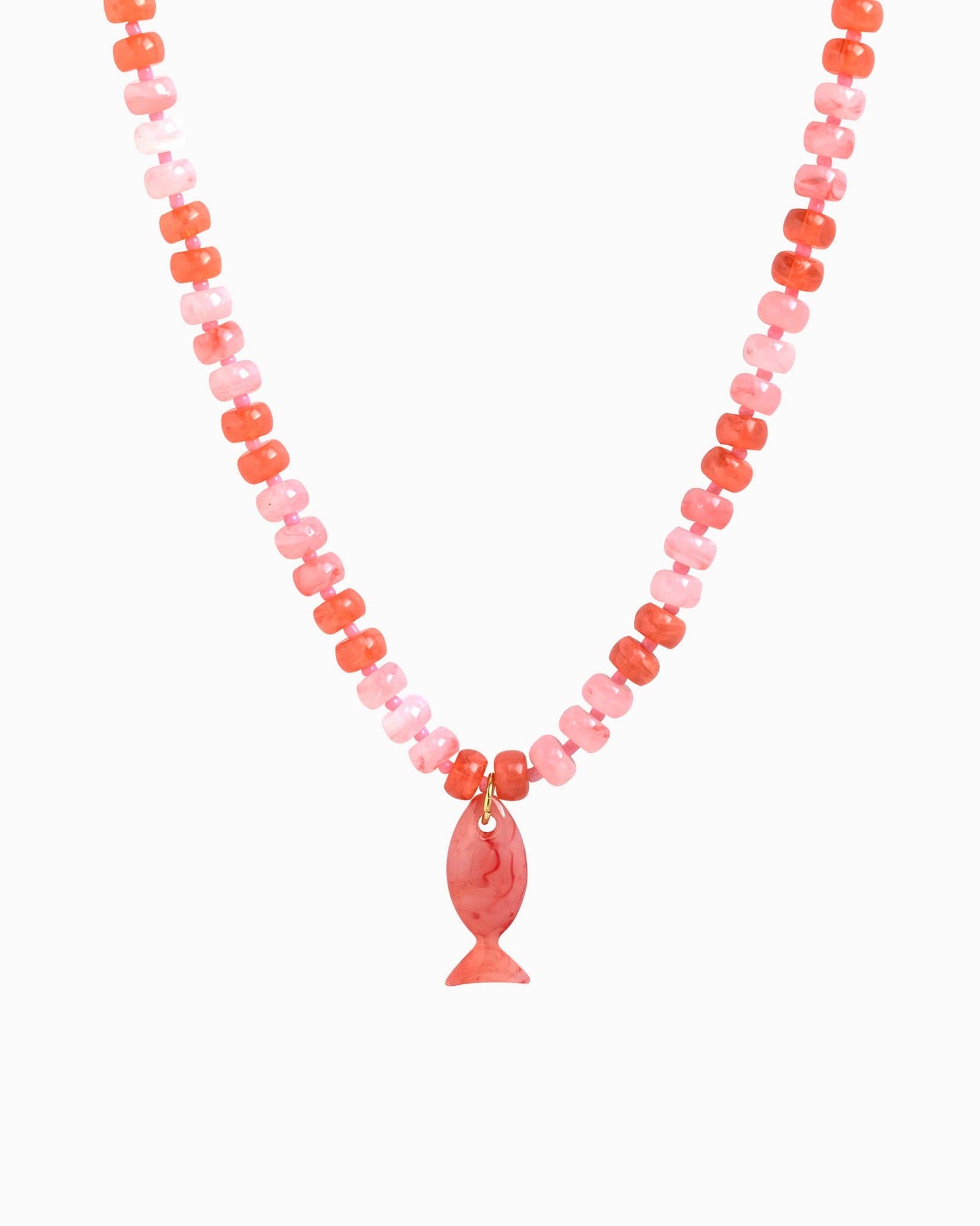 Beach Mode Pink Cherry Splash Marble Fish Beaded Necklace
