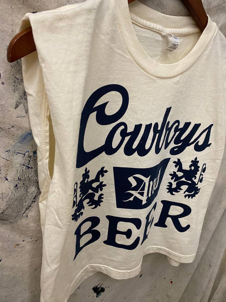Cowboys and Beer logo Boxy Midriff Muscle top