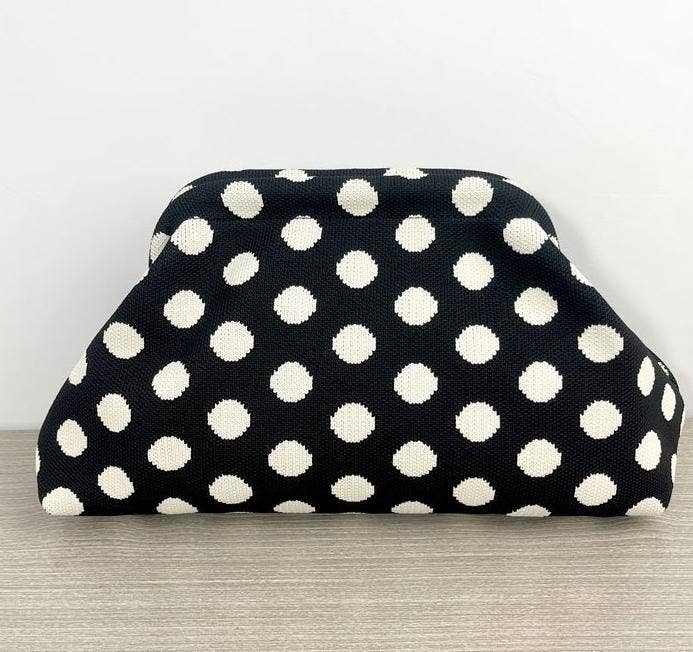 Stripe Knit Cosmetic Bag Geo Pattern Storage Clutch