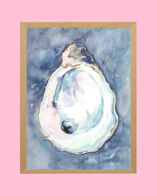 Deep Blue Oyster Shell Watercolor Print
