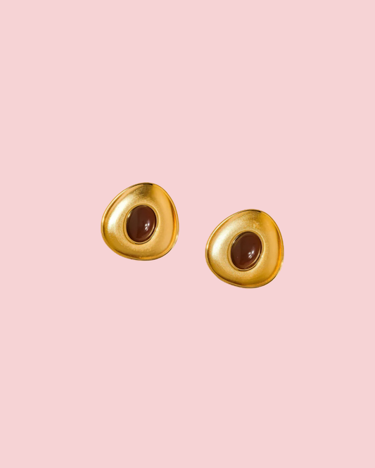 Vionnet 18K Gold Non-Tarnish Gemstone Oval Earrings