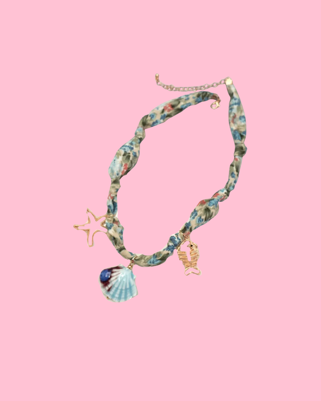 Scarf Charm Necklace Ceramic Seashell Starfish