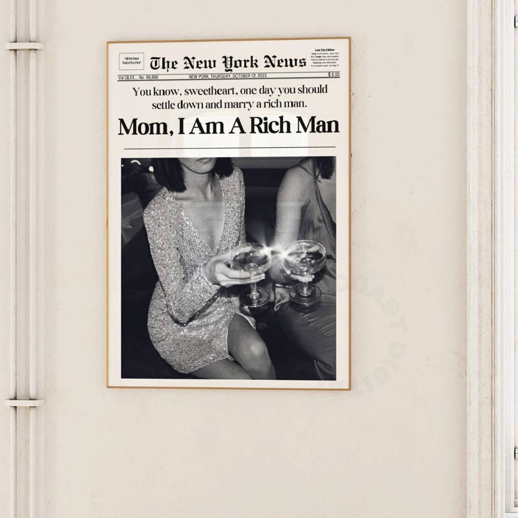Mom I Am A Rich Man Retro Newspaper Wall Art Prints
