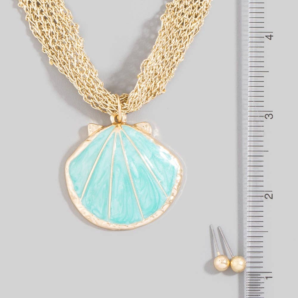 Enamel Seashell Pendant Multi Chain Necklace