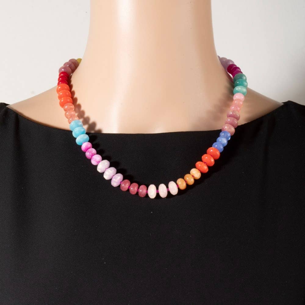 Mixed Glass And Resin Disc Beaded Necklace