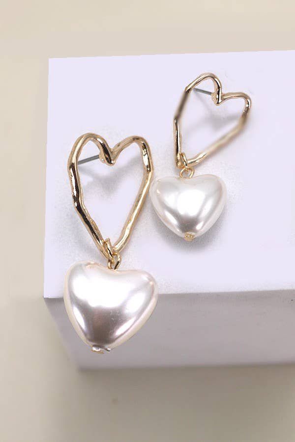 Hammer Heart Pearl Drop Earrings