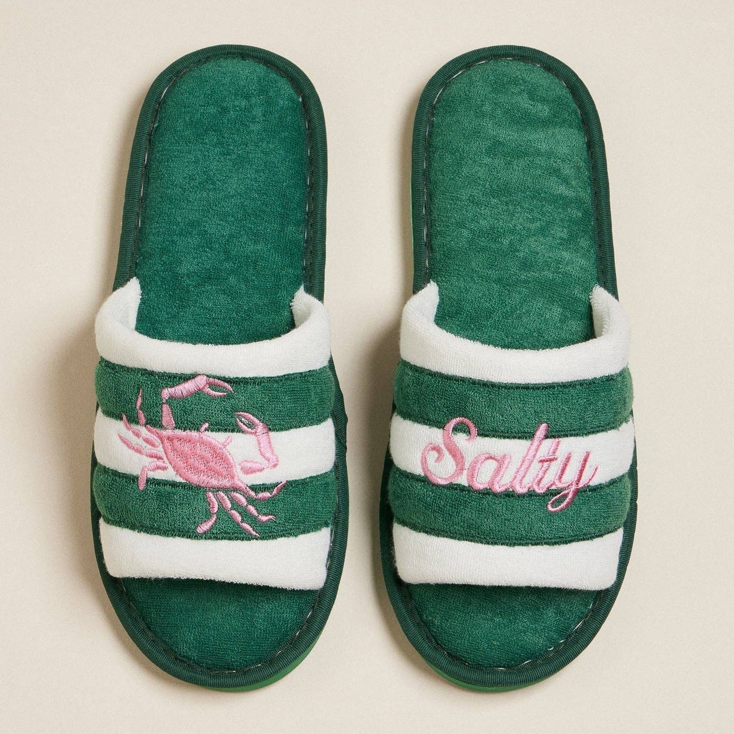 Salty Crab Embroidered Striped Slippers
