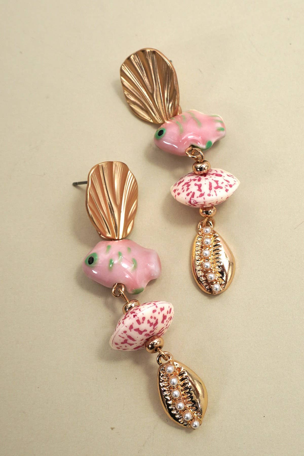 Pink Ceramic Porcelain Fish Drop Earrings