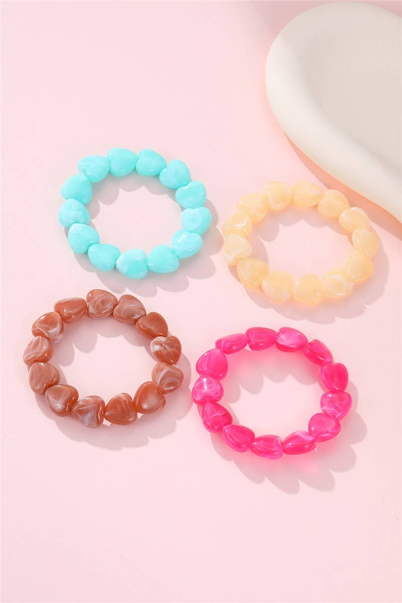 Color-Block Heart Beaded Resin Stretch Bracelet | 40B5251